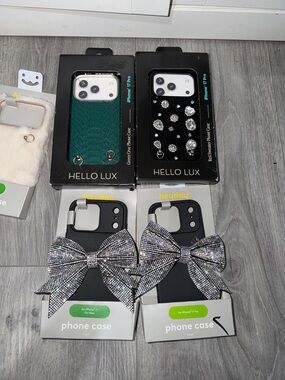 Green & Black Decorative iPhone 17 Pro Cases with Rhinestone Bow Accent